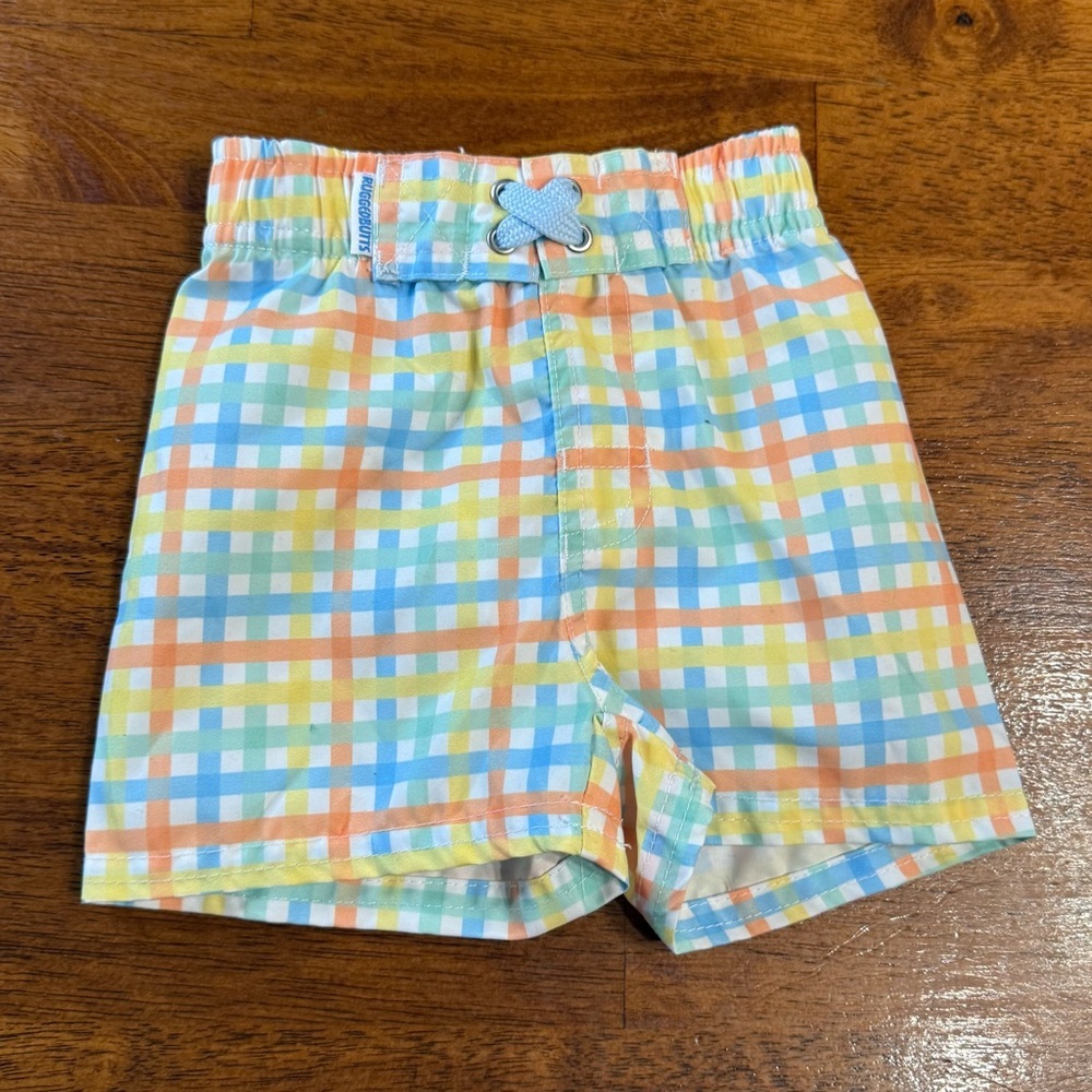 Rugged Butts Plaid Kids Swim Shorts boys swim trunks 3-6 m yellow blue green